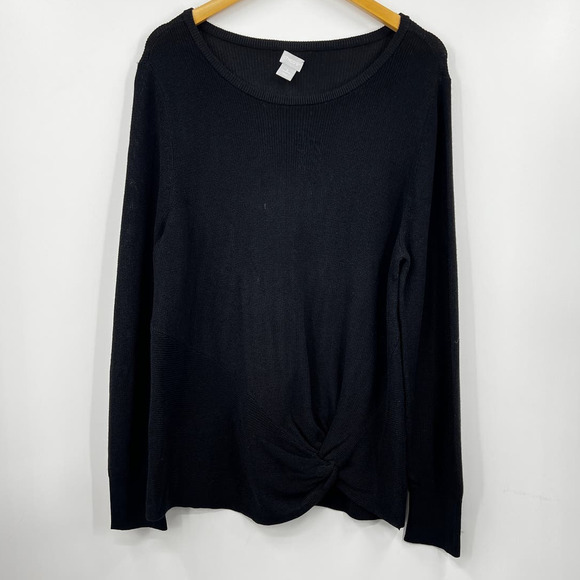 Chicos Sweater Womens X Large‎ Crewneck Long Sleeve Knit Pullover Black - Picture 1 of 7